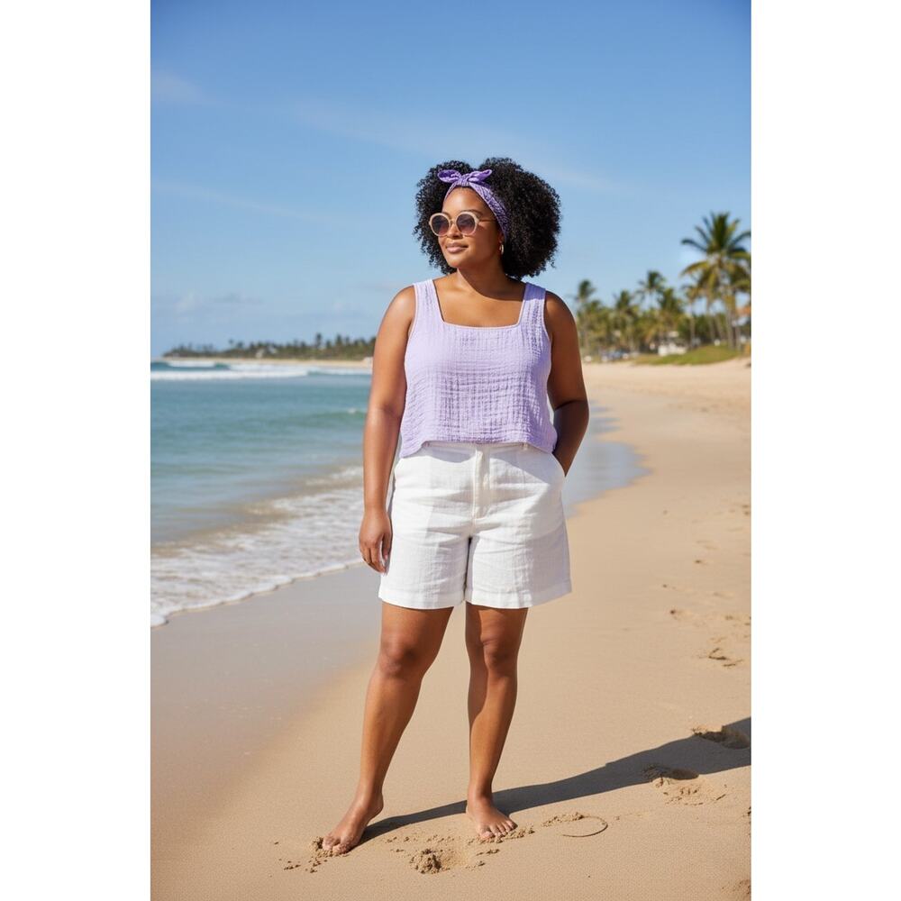 NWT Eddie Bauer Suns Up Gauze Purple Sleeveless Blouse Coastal Beach comfort XXL